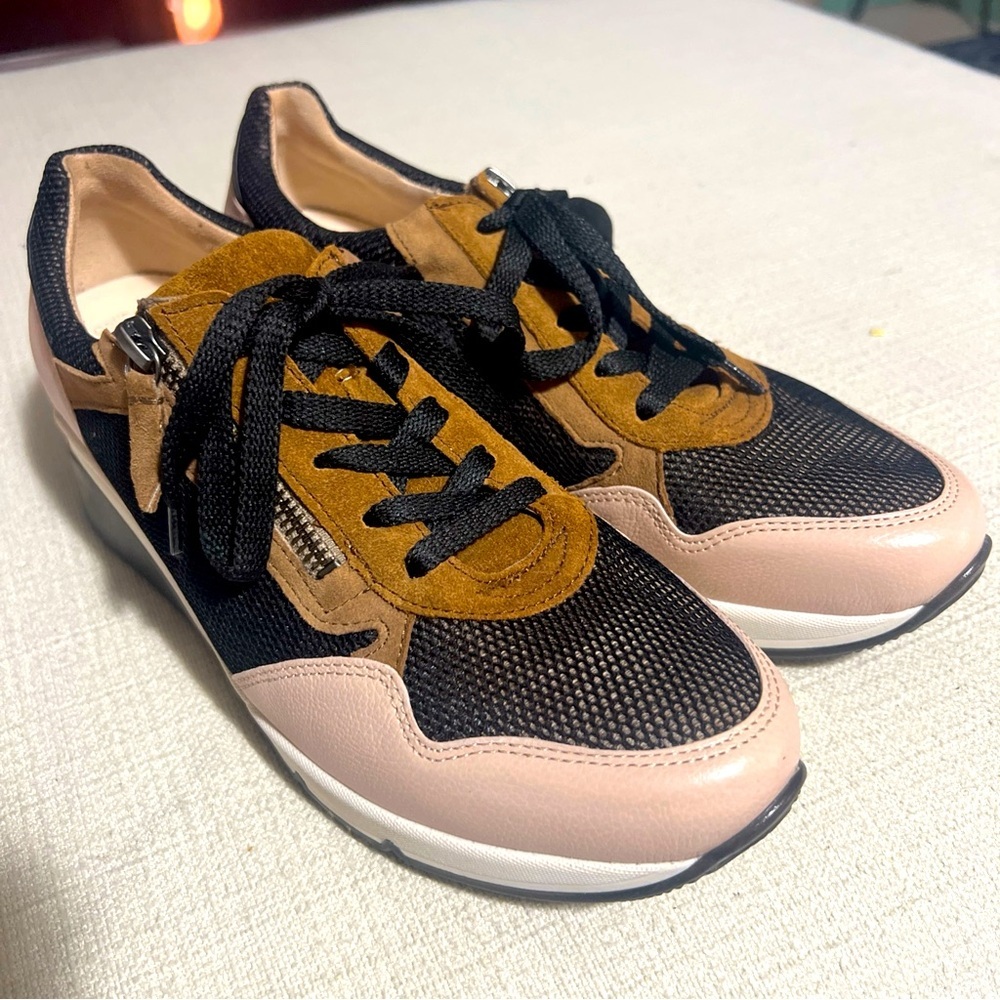 Gabor Women Wedge Sneaker Lace-up Shoes Leather Black/Brown/Rise/WhiteSize 8.5M